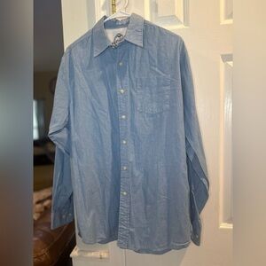 Wrangler Men’s Medium‎ Blue Thin Striped Button Up Shirt 100% Cotton